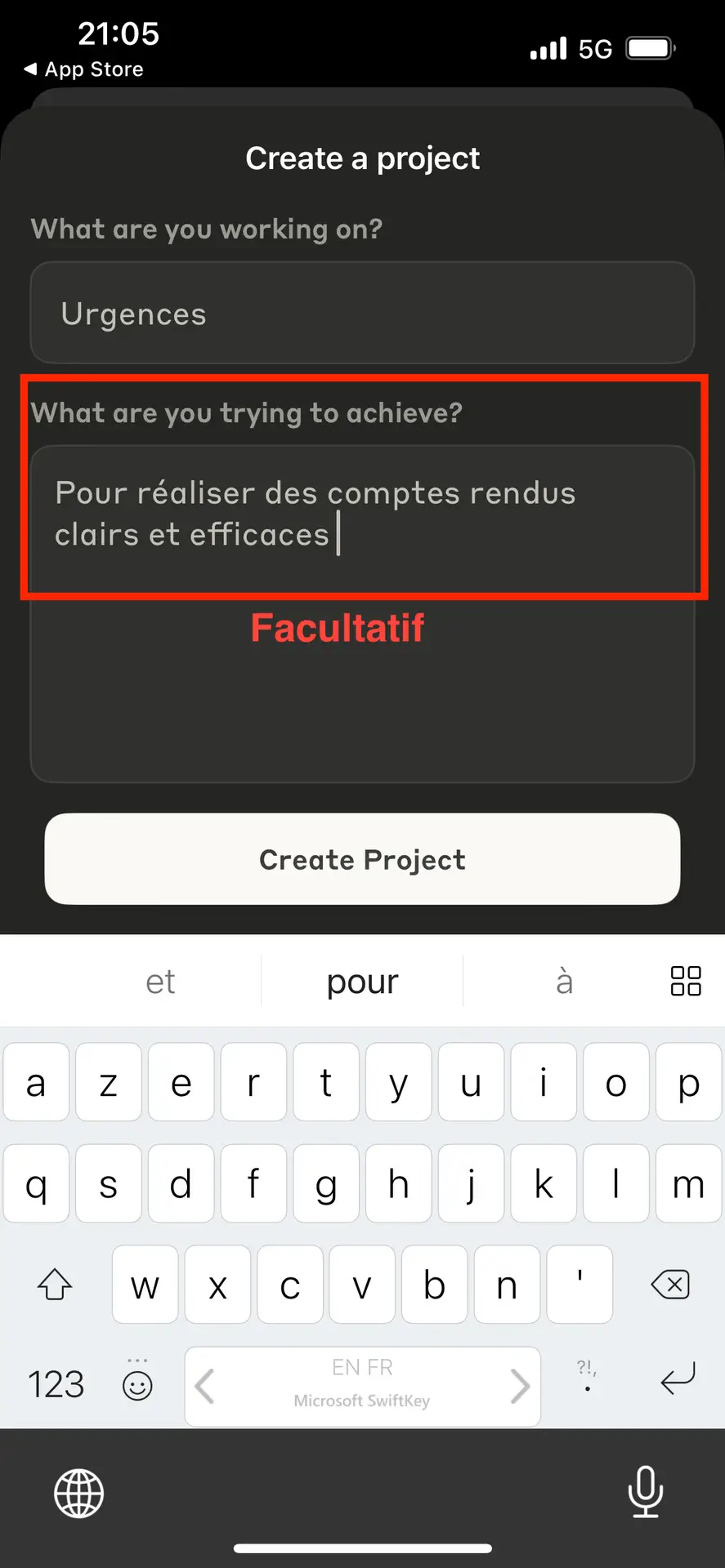 Nommer le projet Claude qui servira pour compte rendus d'urgences