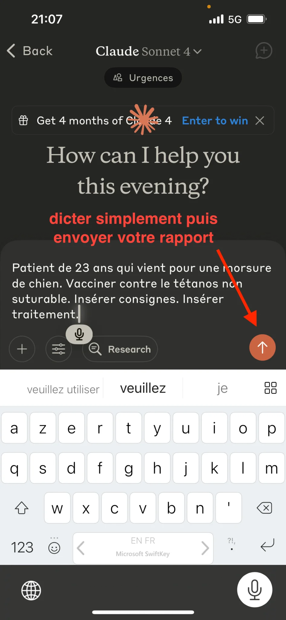 Une fois vos observations dictées, envoyer le rapport il se mettra automatiquement en forme